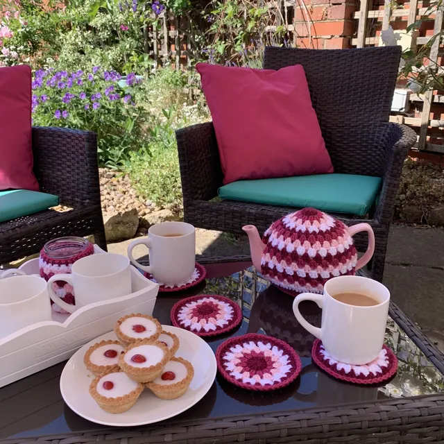 Crochet Tea Cosy and Coaster Tea Set