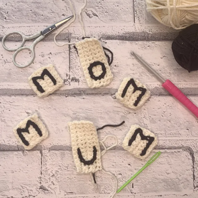 Crochet Scrabble Letters M, U & O