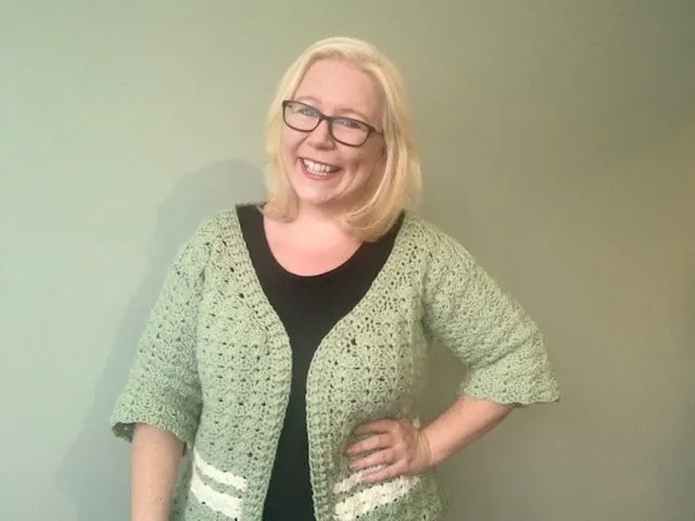Worsted Weight Shell Stitch Cardigan pattern with inset sleeves